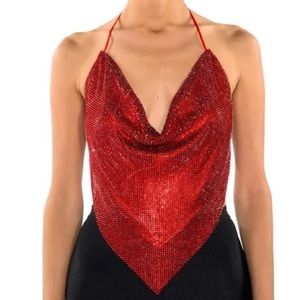 Red rhinestone chainmail diamante top